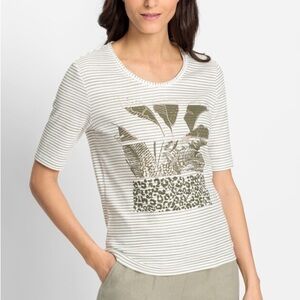 Olsen Women's 100% Cotton Stripe and Placement Print T-Shirt size medium